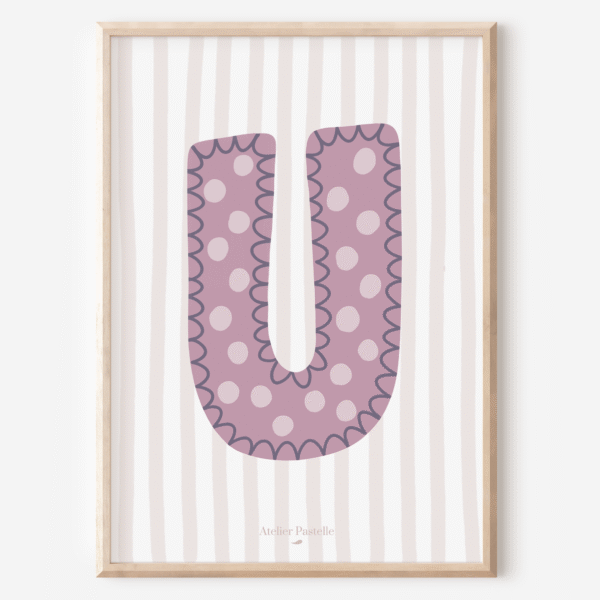 Affiche lettre U motif pois violet - collection Les Petites Initiales