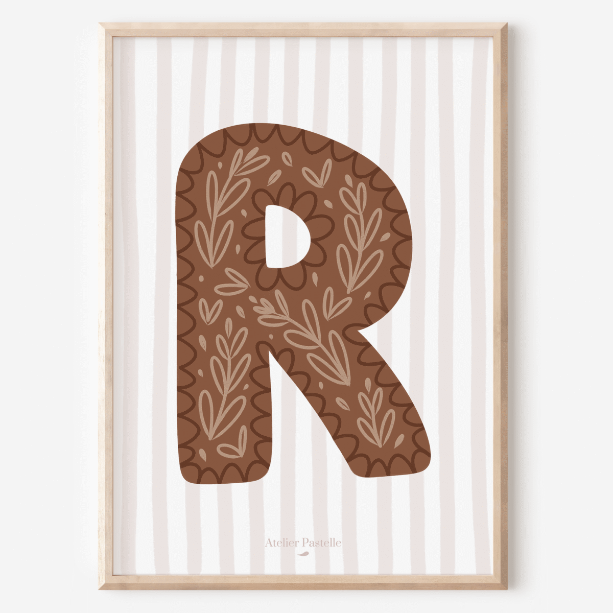Affiche lettre R motif brindilles marron - collection Les Petites Initiales