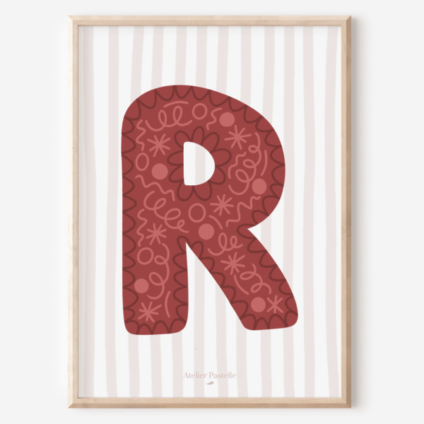 Affiche lettre R motif confettis bordeaux - collection Les Petites Initiales
