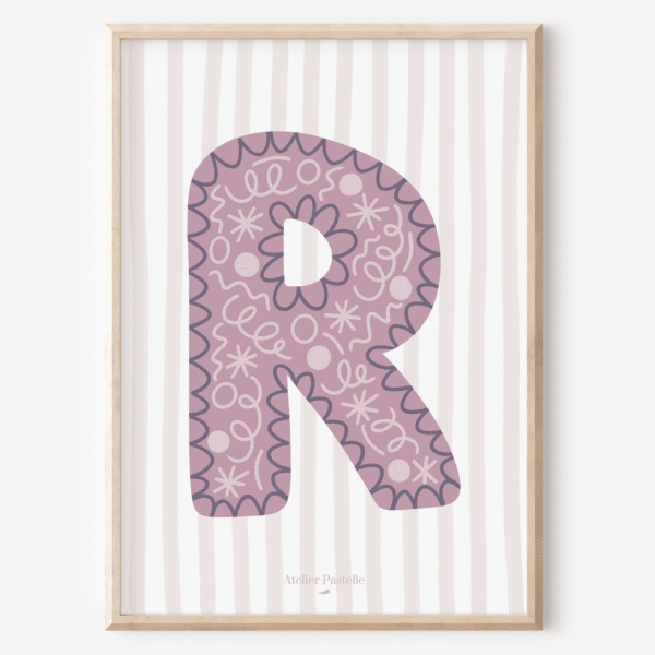 Affiche lettre R motif confettis violet - collection Les Petites Initiales