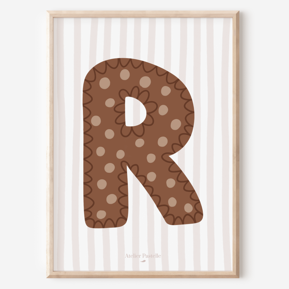 Affiche lettre R motif pois marron - collection Les Petites Initiales
