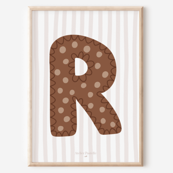 Affiche lettre R motif pois marron - collection Les Petites Initiales