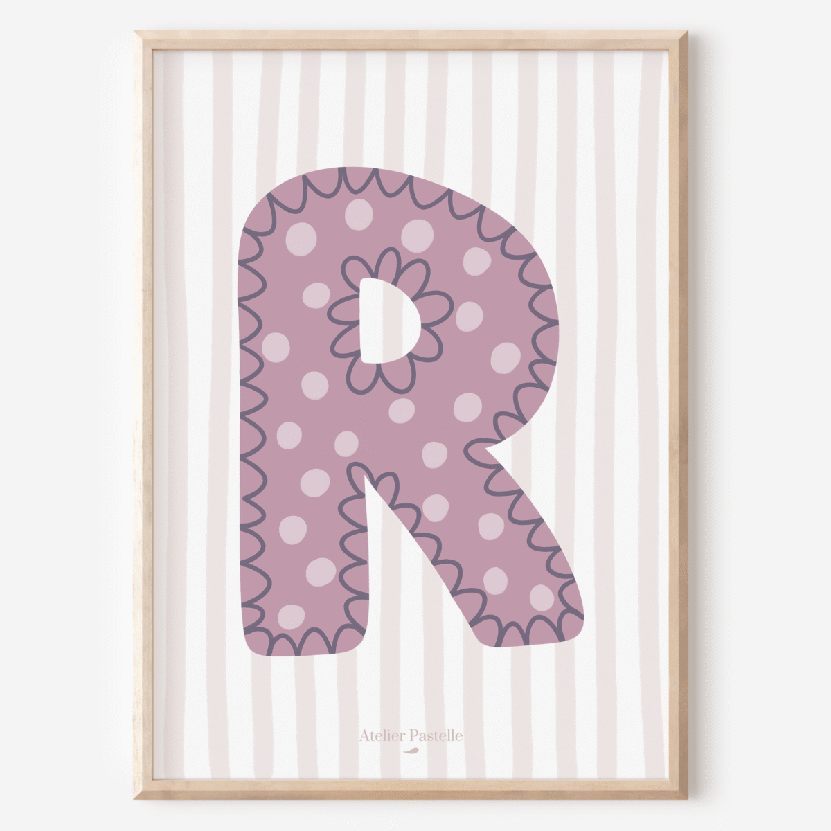Affiche lettre R motif pois violet - collection Les Petites Initiales